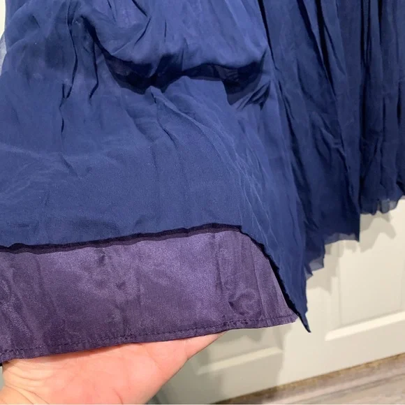 Vintage Rare ladies blue short sleeve chiffon dress with back zipper and lace - Picture 9 of 10